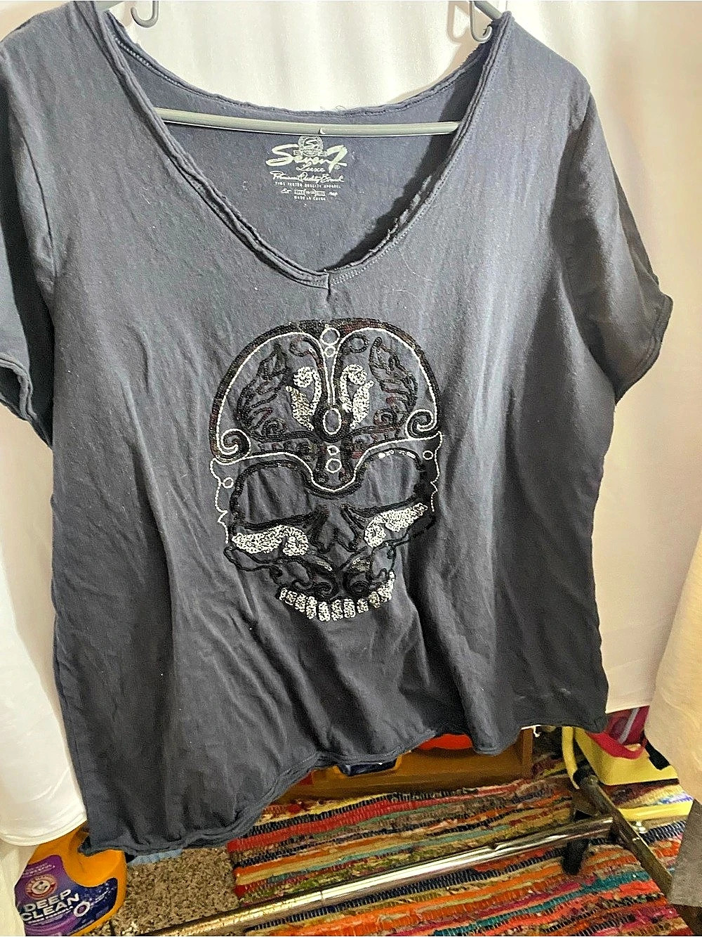 Seven 7 Luxe Graphic Skull Tee Gray Size 18/20